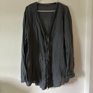 CP Shades Womens Button Up Blouse Size M Drawstring Lagenlook Minimalist